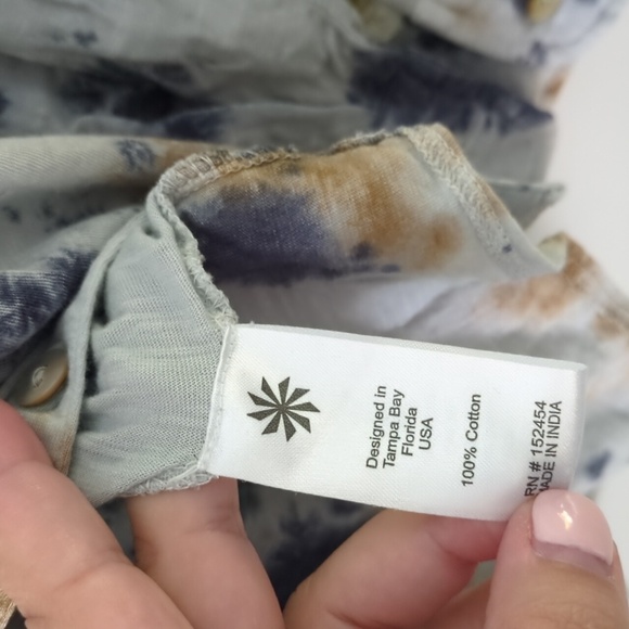 Caite Relaxed Fit Boho Cotton Tie-Dye Button-Up Coastal Oversized Beach Shirt S - Picture 3 of 6